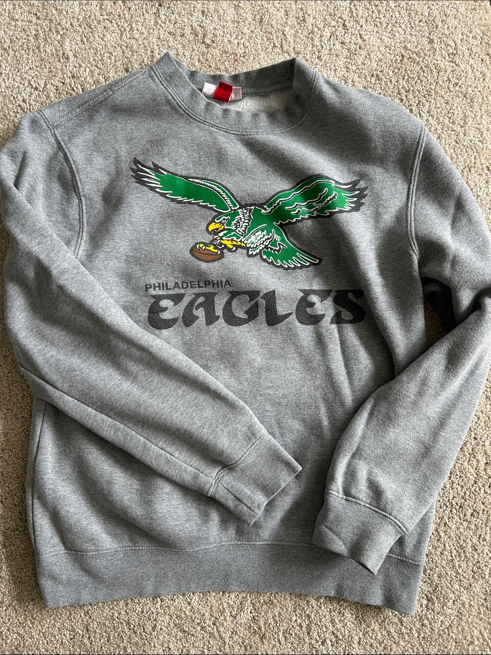 Mitchell & Ness Grey Crewneck with Green Eagle Graphic